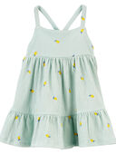 Light Blue - Baby Lemon Print Crinkle Jersey Dress