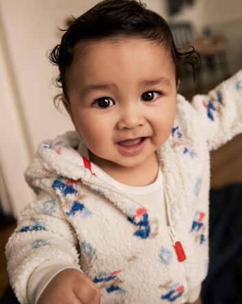 Baby Boy Aztec Sherpa Long-Sleeve Jumpsuit - Cream, 