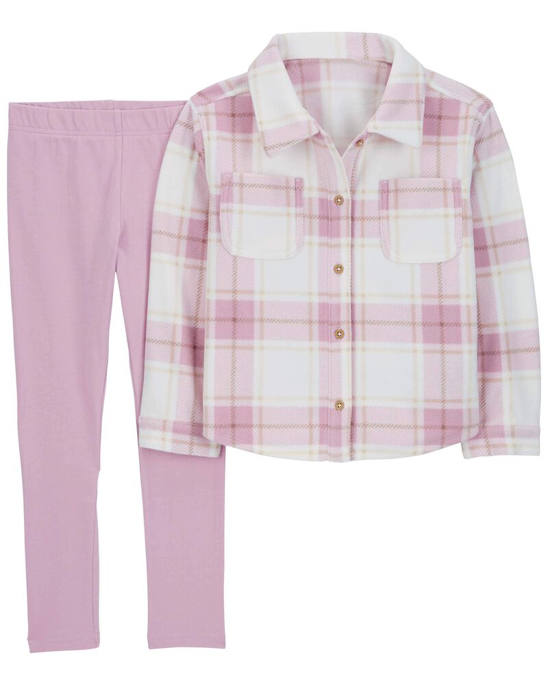 Kid 2-Piece Plaid Fleece Shacket & Legging Set, image 1 of 3 slides