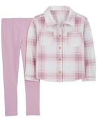 Kid 2-Piece Plaid Fleece Shacket & Legging Set, image 1 of 3 slides