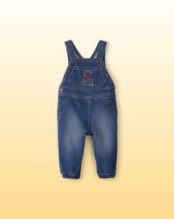Baby Disney&copy; Winnie the Pooh Embroidered Knit-Like Denim Overalls - Dark Wash, 