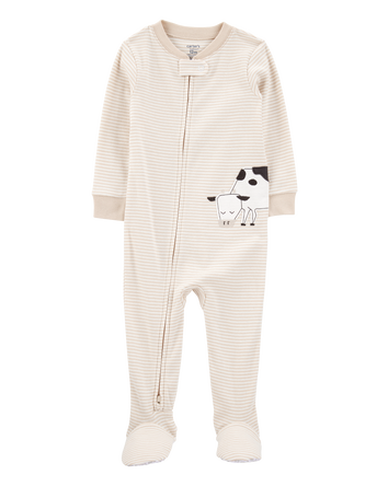 Toddler Boy Cow Striped Snug Fit Cotton Footie 1-Piece Pajamas - Tan, 