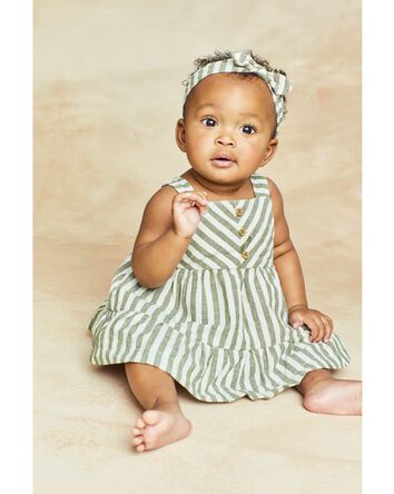 Baby 2-Piece Striped Linen Dress & Headwrap Set, 