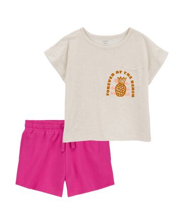 Kid 2-Piece Pineapple Pocket Tee & Pull-On Shorts Set, 