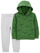 Green/Grey - Toddler 2-Piece Dinosaur Hooded Tee & Jogger Set