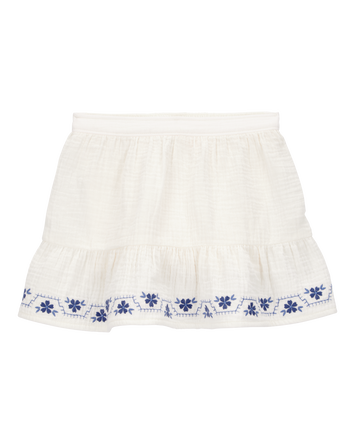 Toddler Floral Embroidered Gauze Skort - Ivory, 
