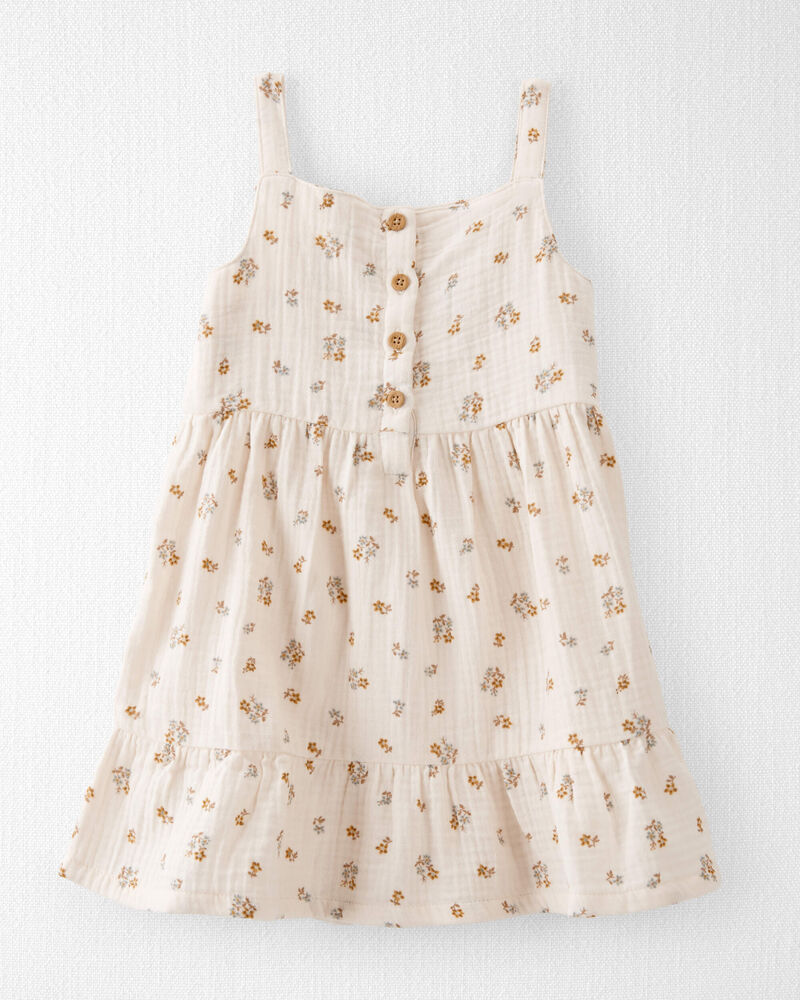Toddler Organic Cotton Floral Print Gauze Dress, image 1 of 5 slides