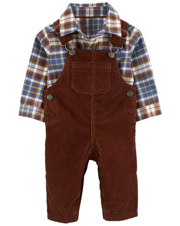 Baby 2-Piece Plaid Button-Front & Overall Set, 