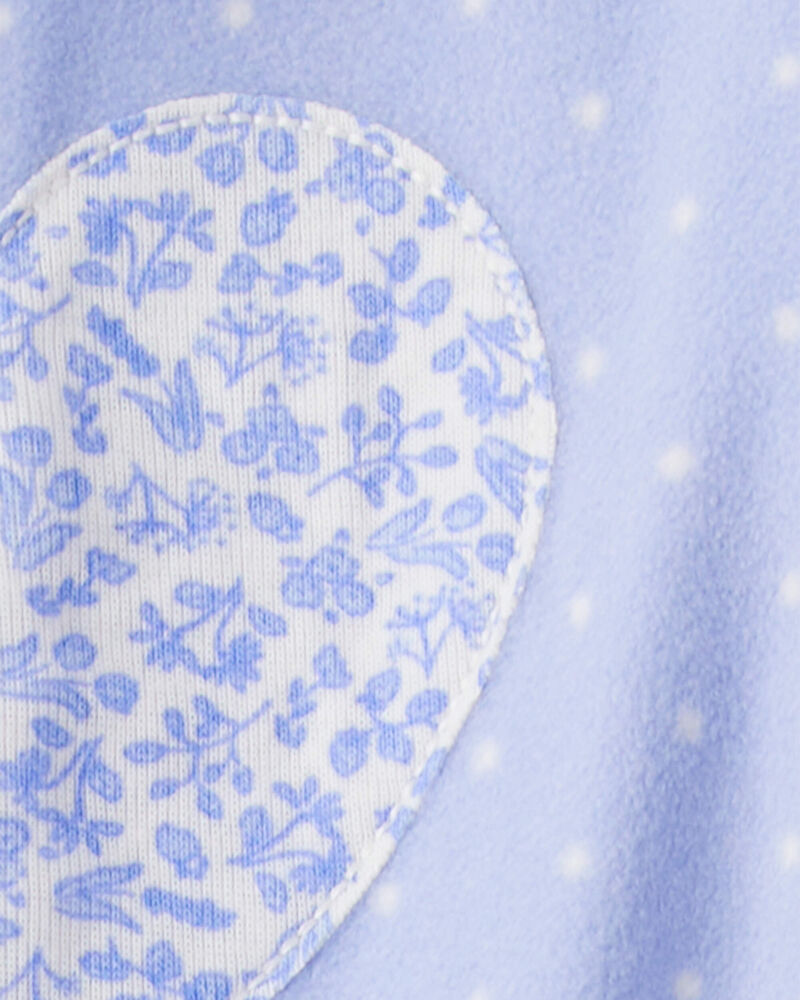 Baby Girl Heart Print Loose Fit Long-Sleeve 2-Way Zip 1-Piece Pajamas - Blue, image 4 of 5 slides