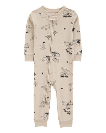 Toddler Boy Pirate Boat Snug Fit Cotton Footless 1-Piece Pajamas - Khaki, 