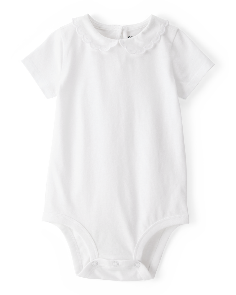 Baby Scalloped Collar Short-Sleeve Bodysuit - White, image 1 of 4 slides