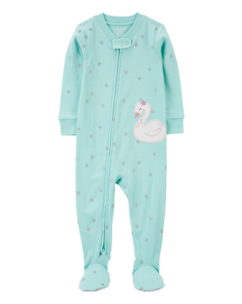 Toddler 1-Piece Swan Print 100% Snug Fit Cotton Footie Pajamas, 