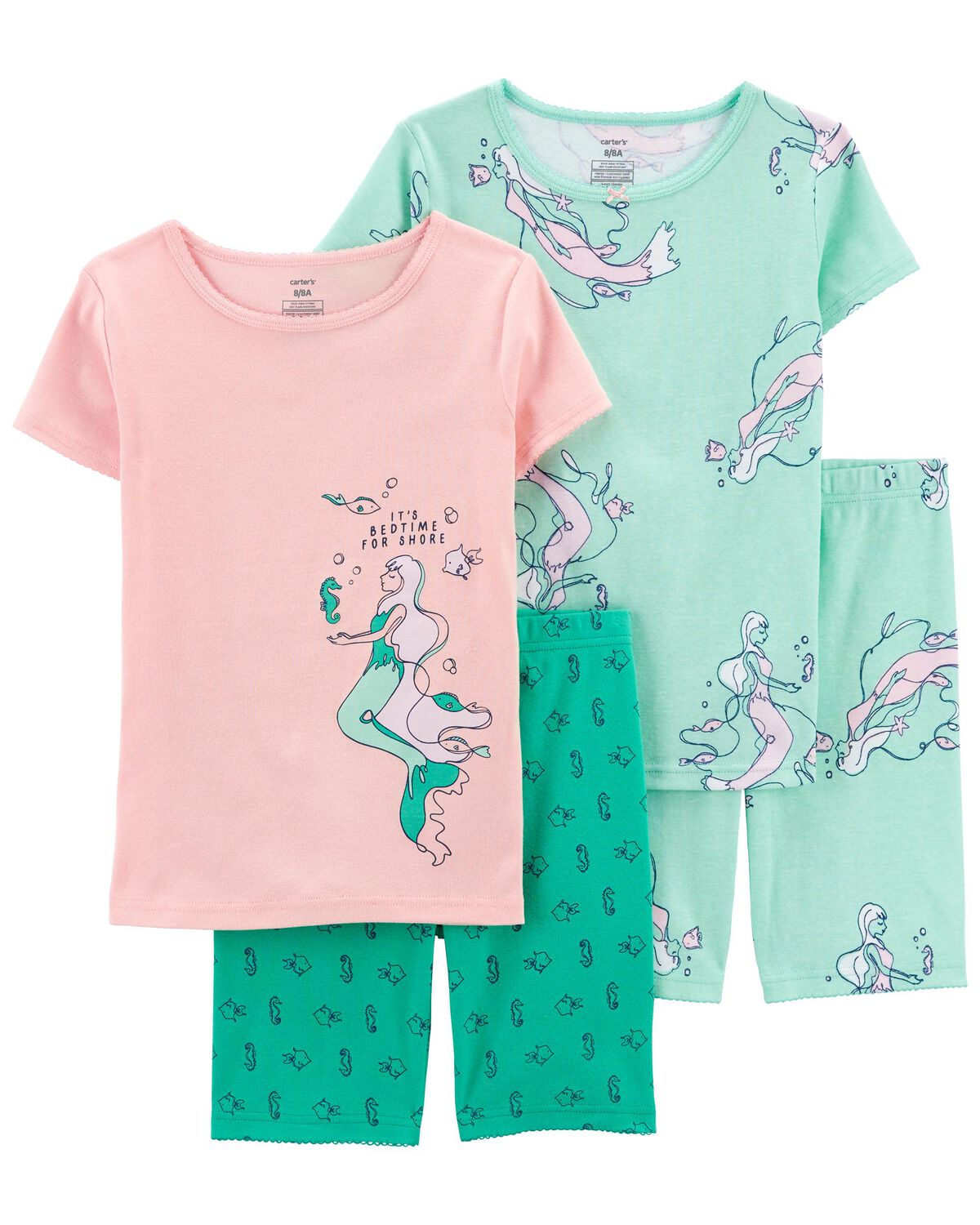 Pink/Green Kid 4-Piece Mermaid 100% Snug Fit Cotton Pajamas | carters.com