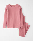 Kid Organic Cotton Waffle Knit Pajamas Set - Dark Blush, image 1 of 4 slides