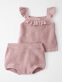 Dusty Rose - Baby 2-Piece Organic Cotton Crochet Knit Set