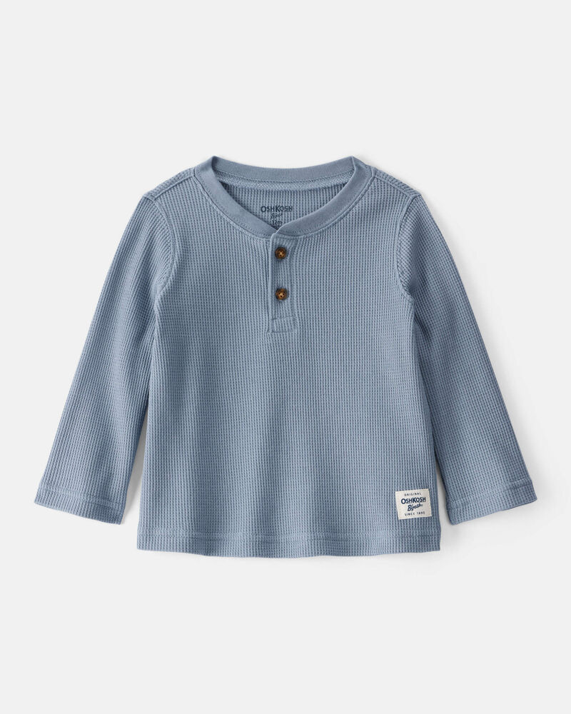 Baby Boy Long-Sleeve Henley Shirt - Blue, image 1 of 3 slides