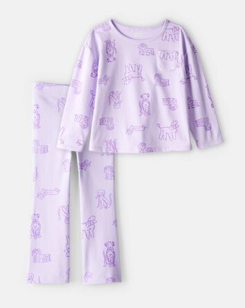 Baby Girl 2-Piece Dog Print Top & Flare Stretch Leggings Set - Purple, 