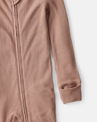 Baby Solid PurelySoft Long-Sleeve 2-Way Zip Sleep & Play Pajamas - Brown, image 3 of 8 slides