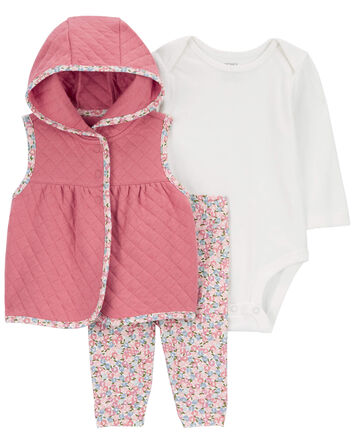 Baby 3-Piece Quilted Vest and Pants Set, 