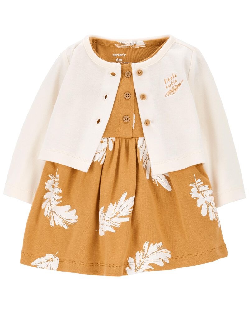 Baby 2-Piece Feather Bodysuit Dress & Cardigan Set, image 1 of 5 slides