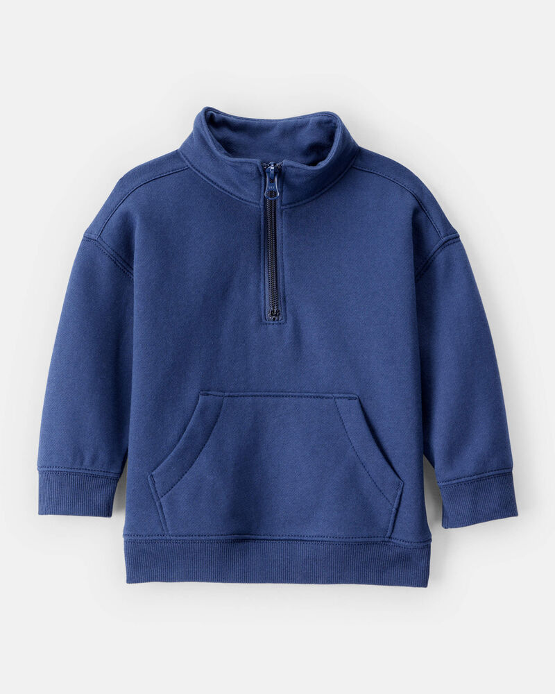 Baby Boy Solid Fleece Quarter Zip Sweatshirt - Navy, image 1 of 3 slides