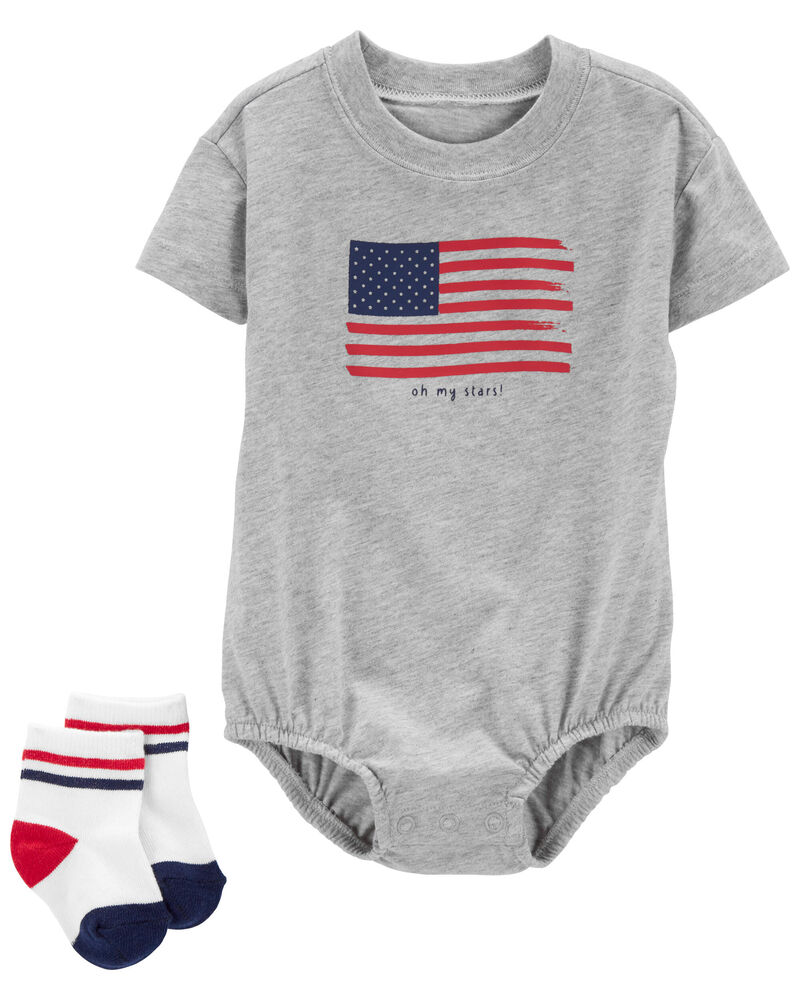 Baby American Flag Bubble & Socks Set, image 1 of 3 slides