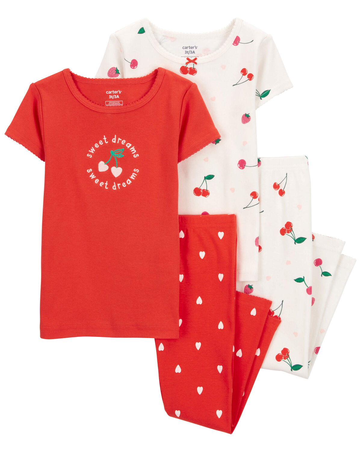 Red Toddler 4-Piece Cherry 100% Snug Fit Cotton Pajamas