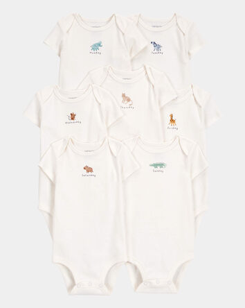 Baby 7-Pack Days Of The Week Short-Sleeve Cotton Bodysuits - Ivory, 