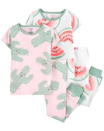Baby 4-Piece Cactus and Watermelon 100% Snug Fit Cotton Pajamas, 