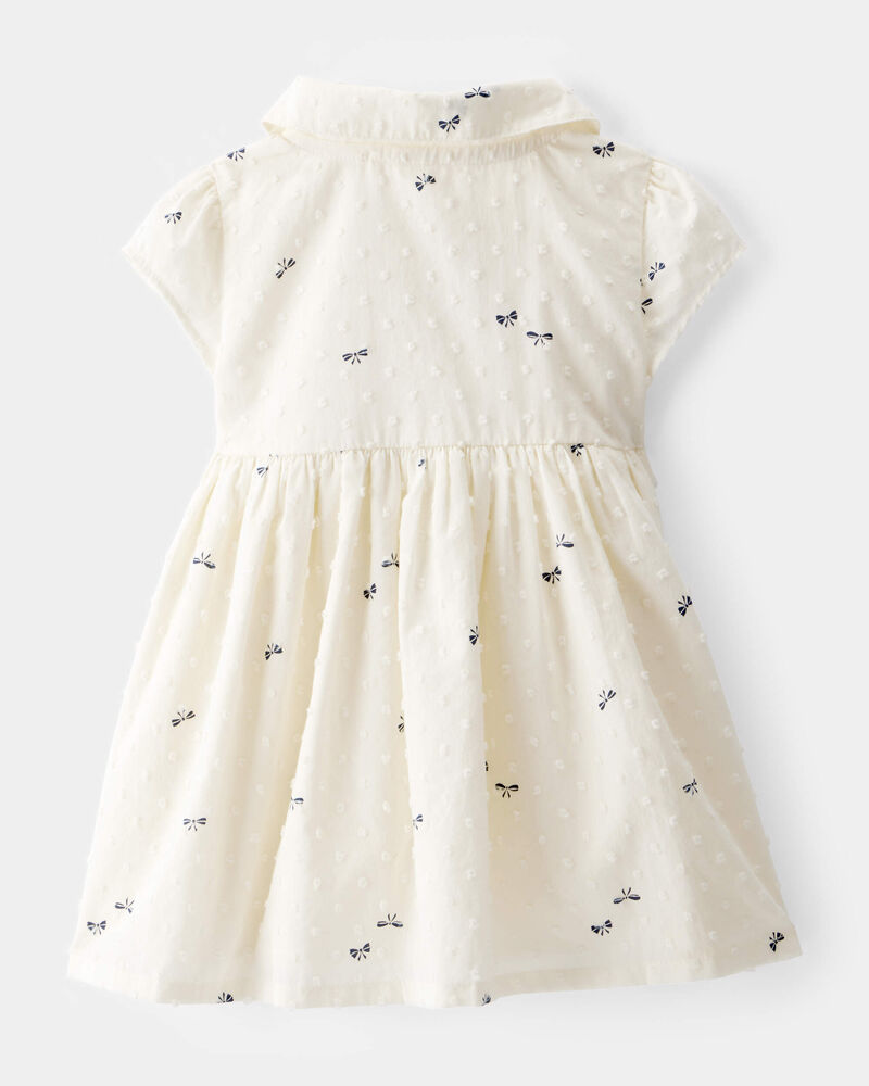 Baby Swiss Dot Bow Print Short-Sleeve Dress - Ivory, image 2 of 4 slides