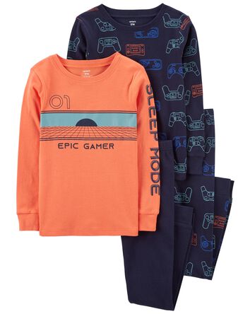Kid 4-Piece Gamer 100% Snug Fit Cotton Pajamas, 