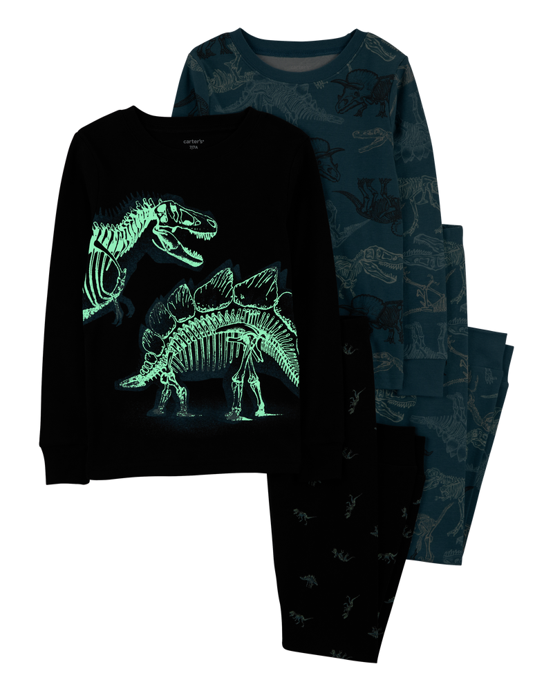 Kid 4-Piece Glow Dinosaur 100% Snug Fit Cotton Pajamas, image 2 of 5 slides