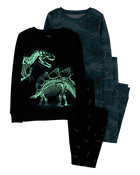 Kid 4-Piece Glow Dinosaur 100% Snug Fit Cotton Pajamas, image 2 of 5 slides