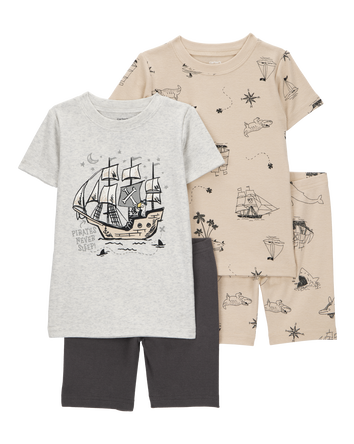 Baby Pirate Print Snug Fit Cotton 4-Piece Pajamas, 