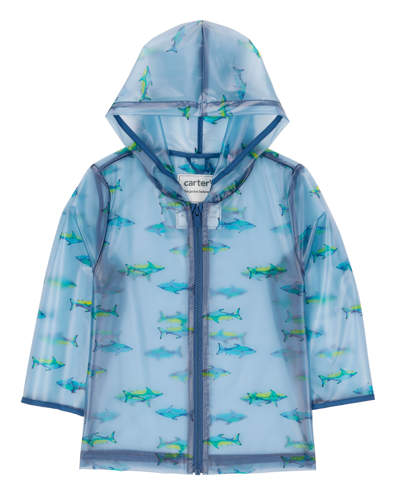 Toddler Shark Translucent Rain Jacket - Blue, image 1 of 3 slides