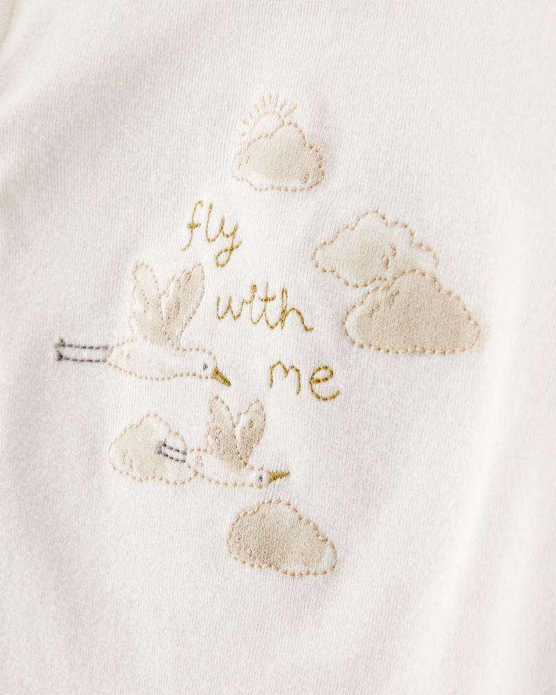 Baby 4-Piece Cloud Print Outfit Set - White/Tan, image 2 of 5 slides