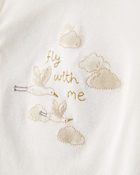Baby 4-Piece Cloud Print Outfit Set - White/Tan, image 2 of 5 slides