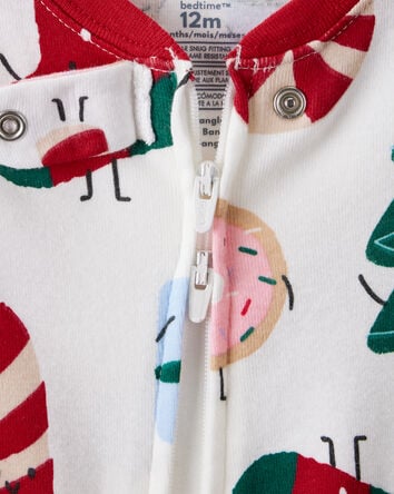 Baby Christmas Print 100% Cotton Long-Sleeve 2-Way Zip 1-Piece Pajamas, 