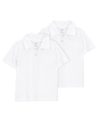 Toddler 2-Pack Pique Uniform Polo Shirts - White, image 1 of 3 slides