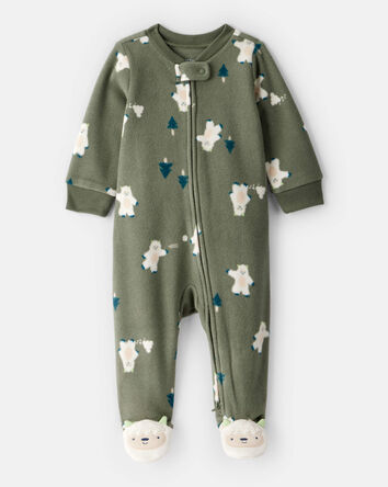 Baby Boy Yeti Fleece Loose Fit 2-Way Zip Sleep & Play Pajamas - Green, 