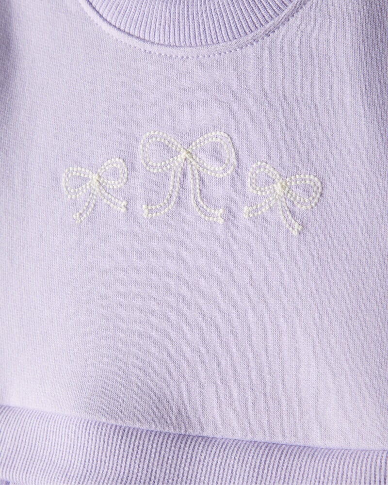 Baby Girl Bow Print Tulle Cotton Dress - Purple, image 3 of 6 slides