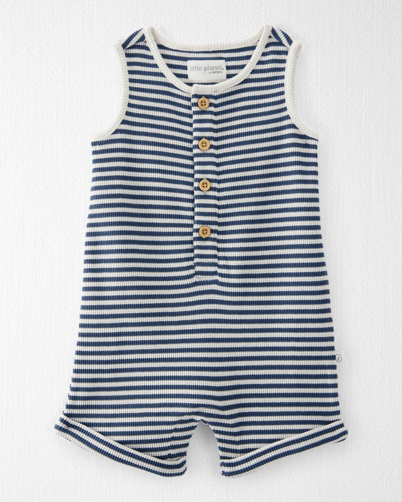 Baby Organic Cotton Waffle Knit Romper in Stripes, image 1 of 4 slides