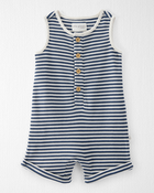 Baby Organic Cotton Waffle Knit Romper in Stripes, image 1 of 4 slides