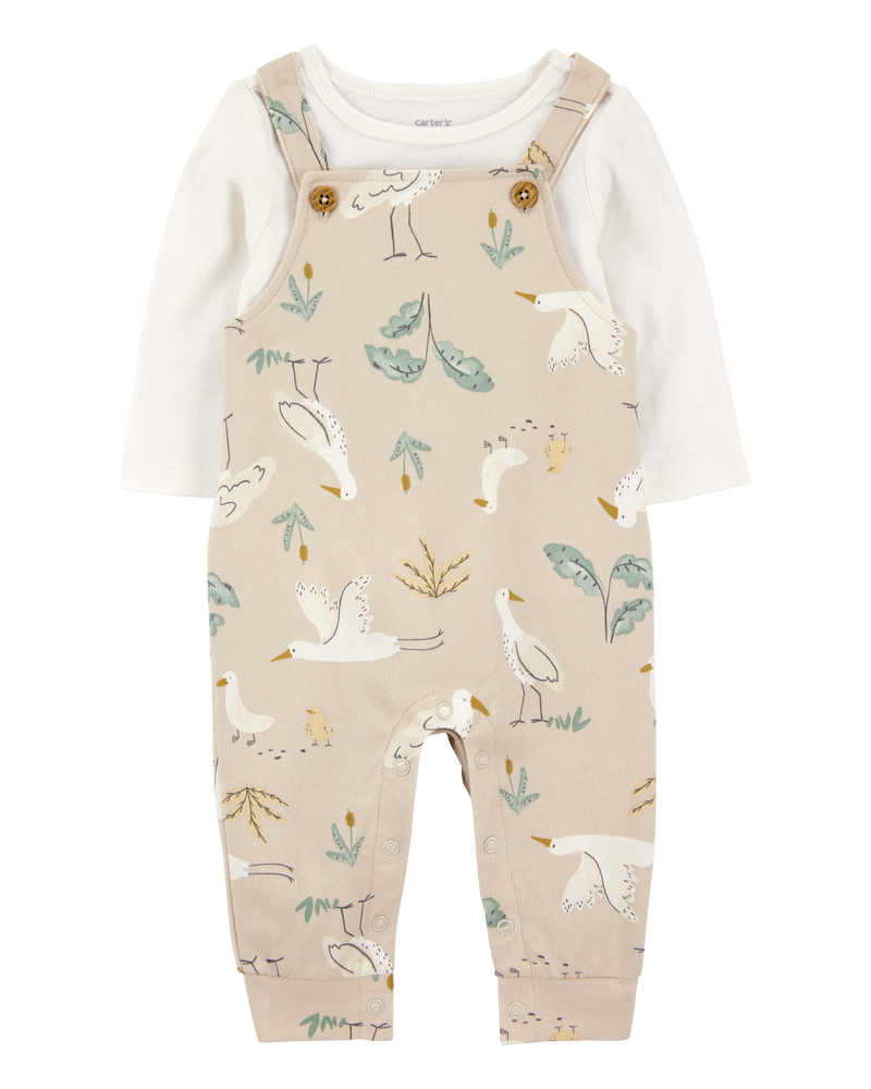 Baby 2-Piece Bird Print Long-Sleeve Tee & Overall Set, image 1 of 5 slides