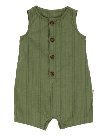 Baby Button-Down Cotton Romper - Green, 