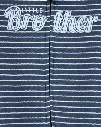 Baby Boy Striped Little Bro 2-Way Zip Cotton Sleep & Play Pajamas - Blue, 