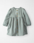 Toddler Organic Cotton Gauze Button-Front Dress in Sage Pond, image 1 of 5 slides