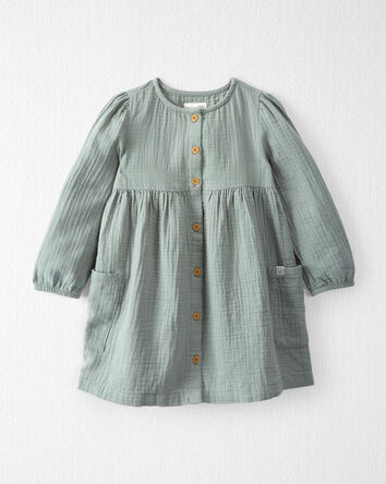 Toddler Organic Cotton Gauze Button-Front Dress in Sage Pond, 