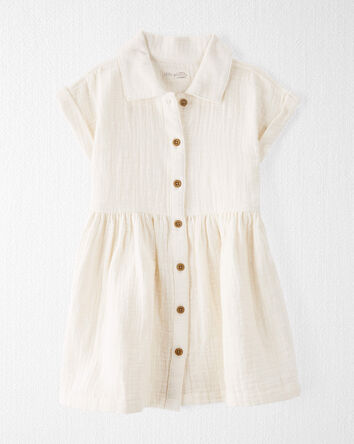 Toddler Organic Cotton Button-Front Dress in Cream
, 