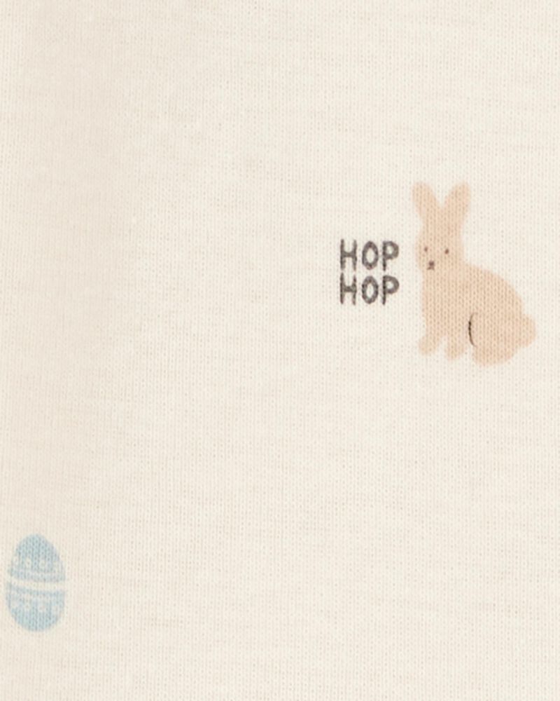 Baby Bunny Print Easter Snug Fit Cotton Footie 1-Piece Pajamas - Ivory, image 3 of 4 slides